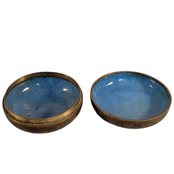 Antique 19th C. Japanese Cloisonné Sparkle Mica Phoenix Round Jewlrey Box Rare - Picture 10 of 11